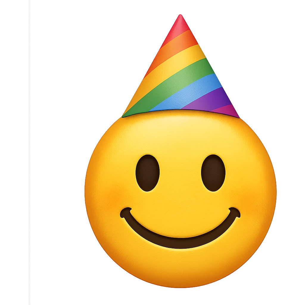 yellow face with rainbow party hat emoji, digital illustration emoji