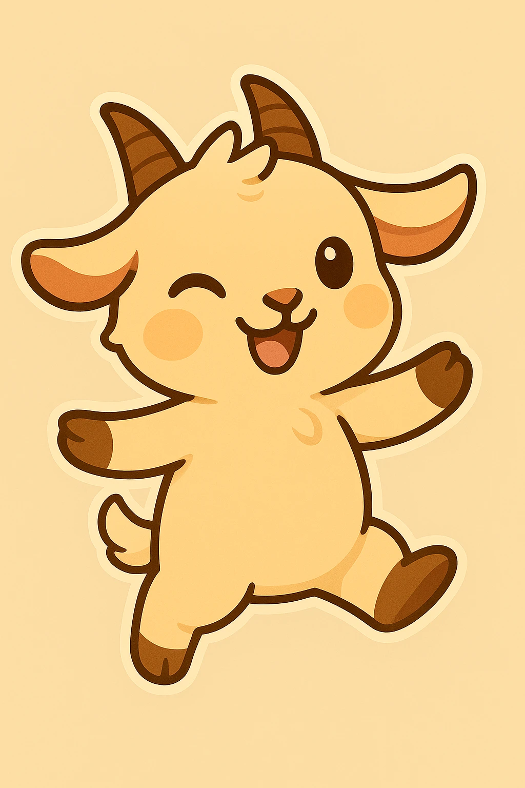 Chibi goat, winking and dancing, left leg up, right arm up, joyful expression, animation frame 1, same style and background as reference. emoji