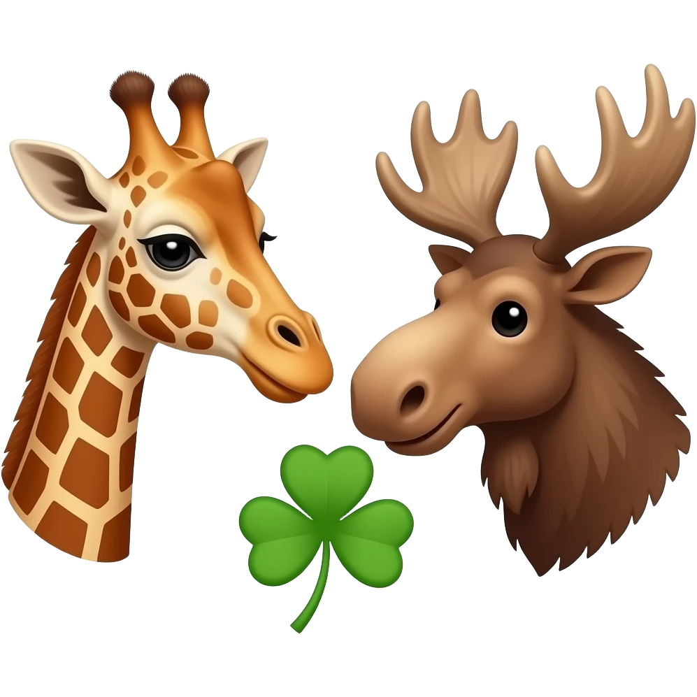 Giraffenkopf und Elchkopf schauen sich an und ein Kleeblatt  vier Blätter emoji