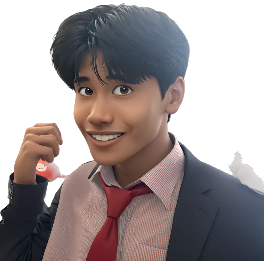smiling boy in red necktie emoji