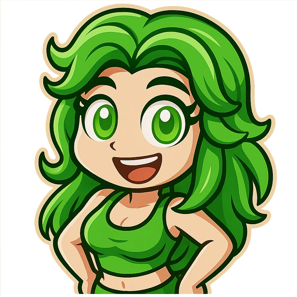 Extract only the girl's face from the image, keeping the same chibi stickers cartoon style and quality, with a transparent background. Make her expression cheerful and bright. emoji