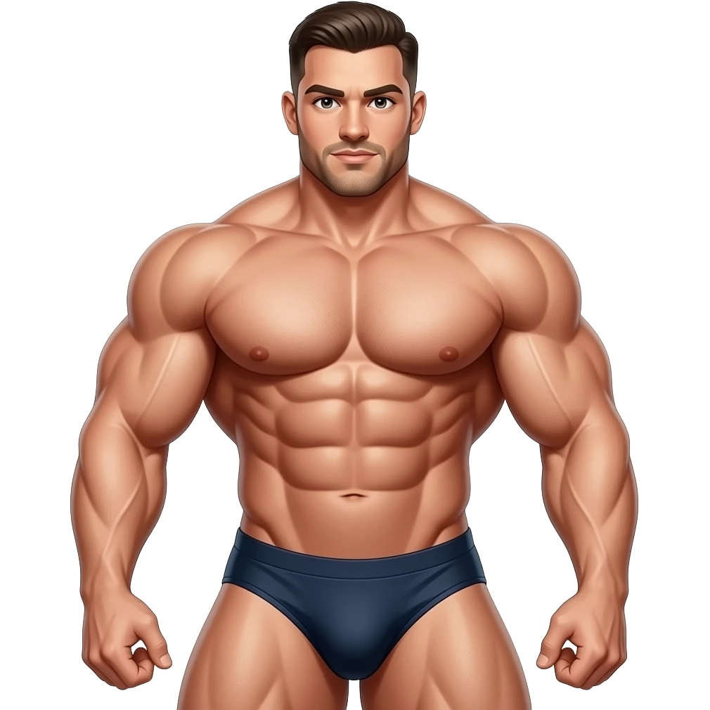 Huge muscular bodybuilder in briefs with huge bulge full body emoji
