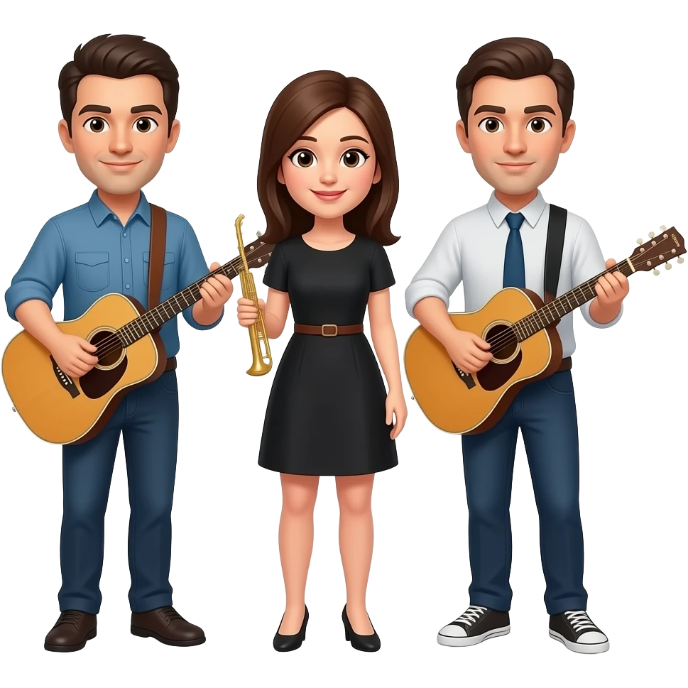 2 men and 1 woman that shows 2 men and 1 woman total of 3 and they are a musical band emoji