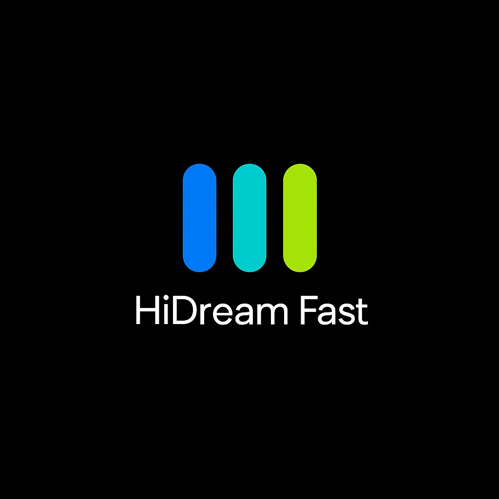 create high dream logo like this with text "HIDream Fast", black background  emoji