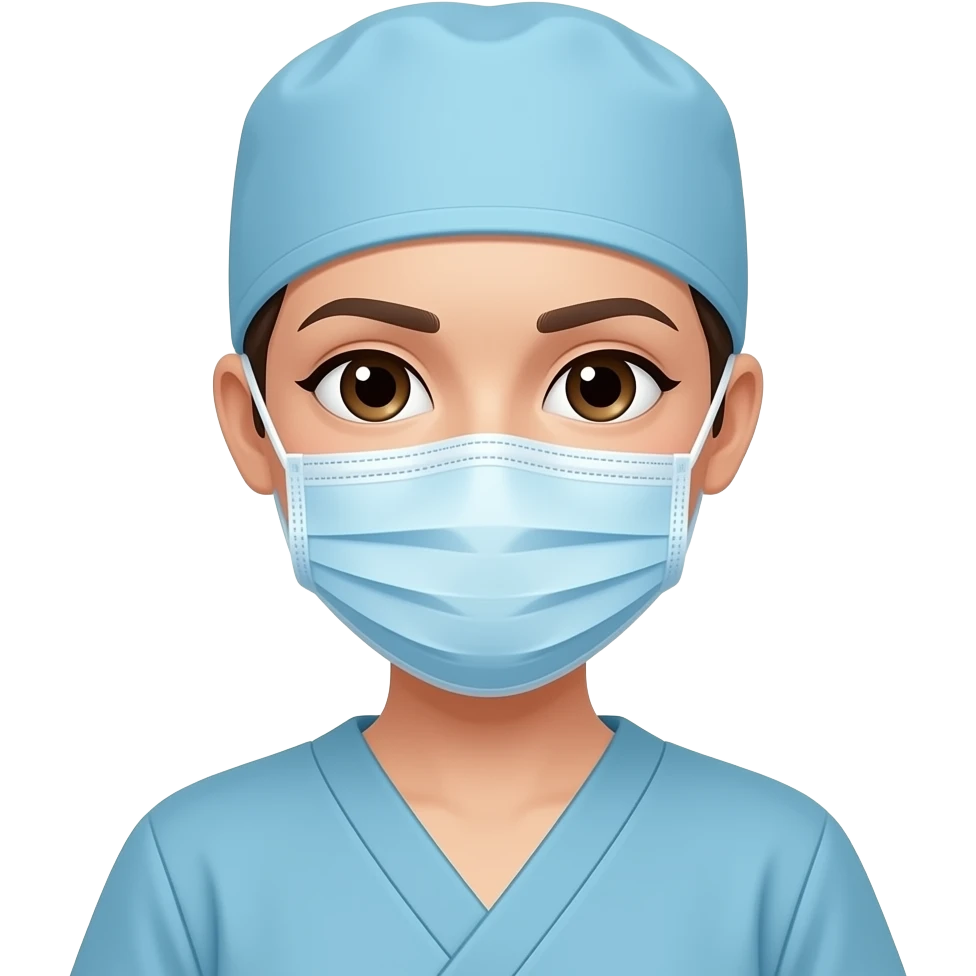 Femal surgeon with scrub cap and mask emoji