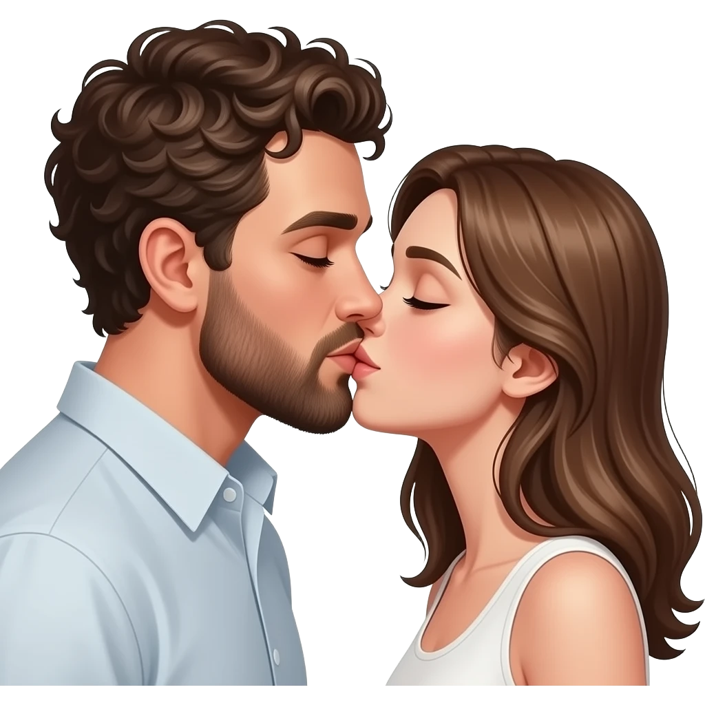 Realistic white man brown super short curly hair with beard kissing passionately realistic white girl brown hair emoji