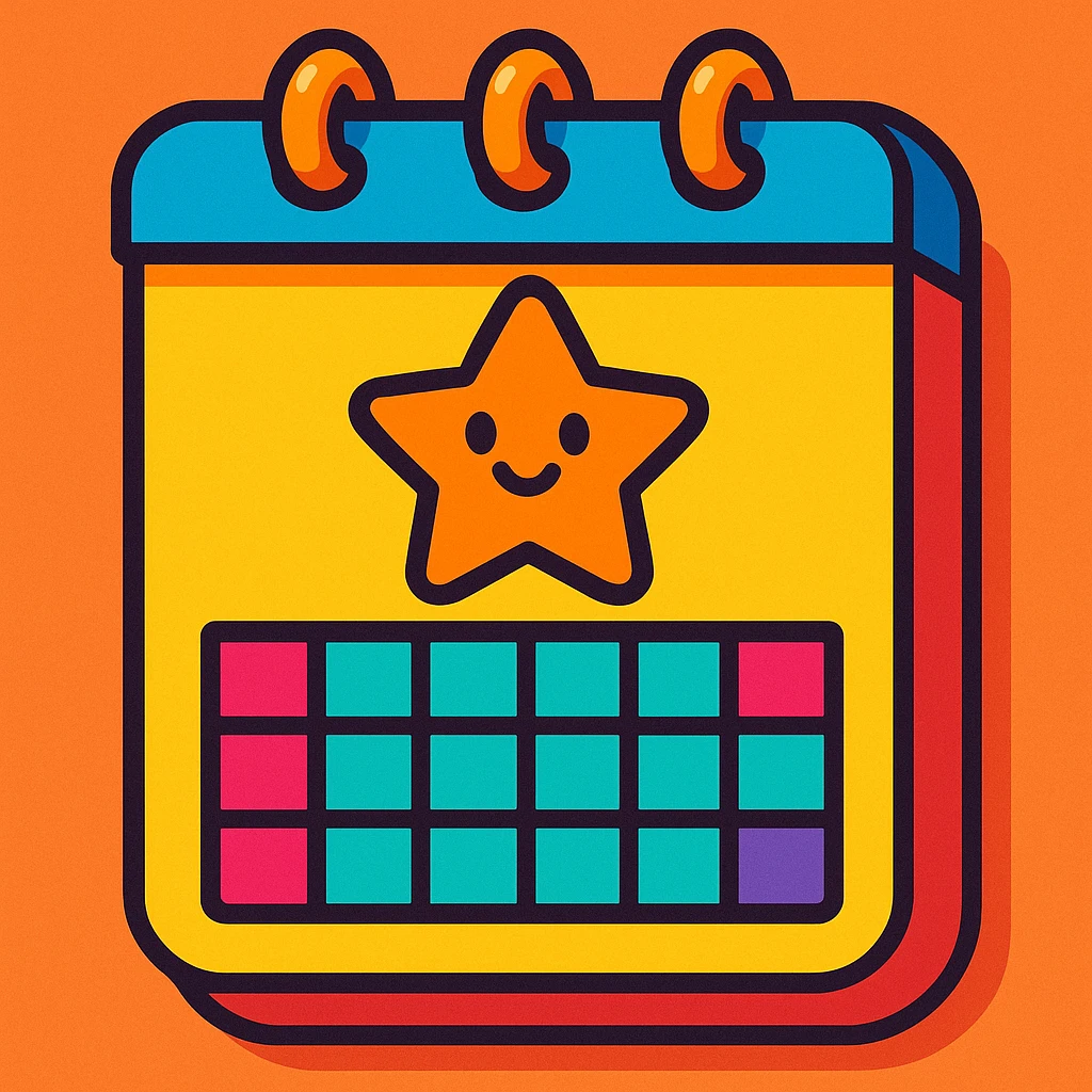 playful cartoon style calendar with a star emoji
