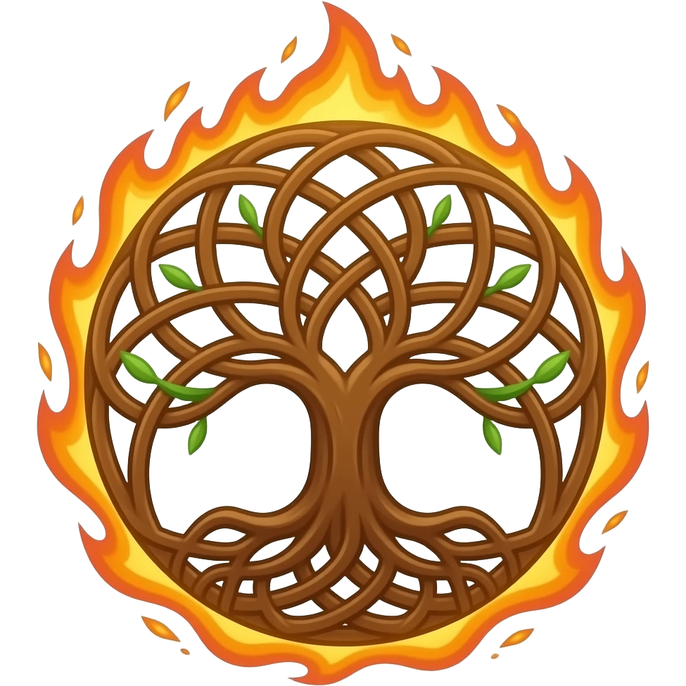 Tree of Life universal, ancient symbol with surrouding fire emoji
