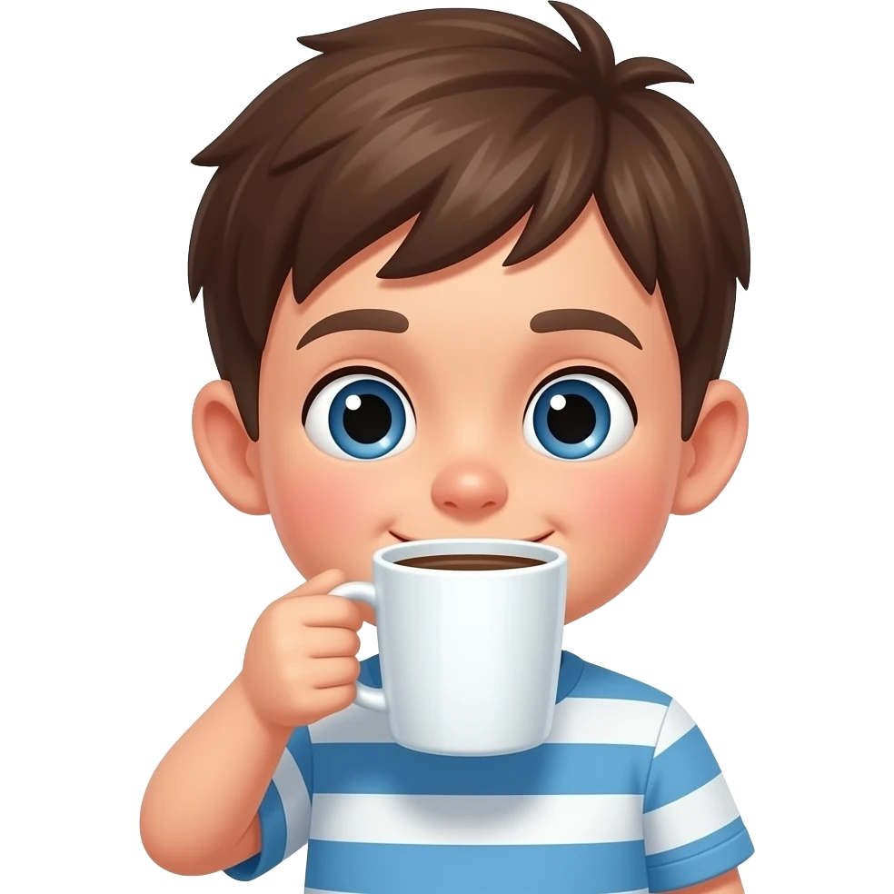 young boy with drinking coffee emoji