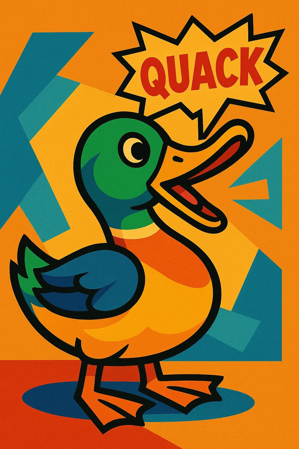 a duck quacking, stylized illustration, vibrant toon style emoji