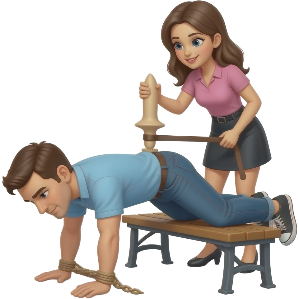 I got bent over on all fours tied to a bench with a girl standing behind him with a fake strap on dildo to fuck pegging him with emoji