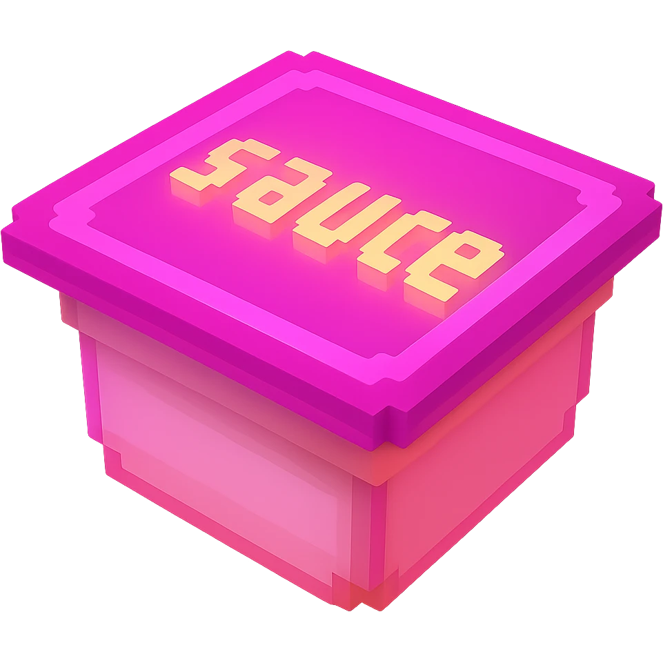 сделай соус из фастфуда розовый светящийся с надписью sauce, no background  emoji