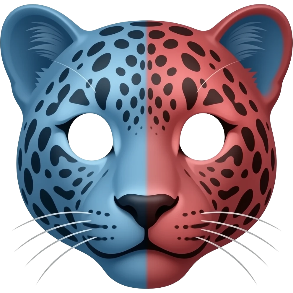 Blue half red leopard face white earholes emoji