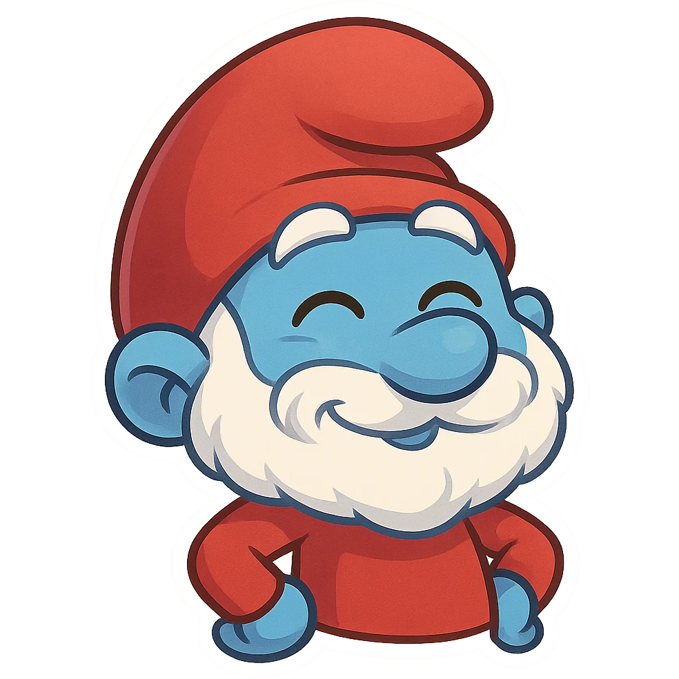 Papa Smurf with red hat, wise and smiling emoji emoji