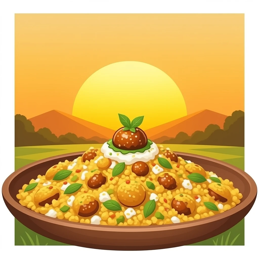 can you add some sunset view with bhel puri? emoji