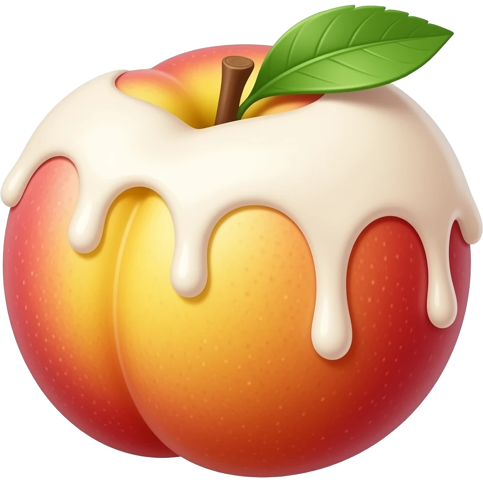 Whole Peach with cream dripping over emoji