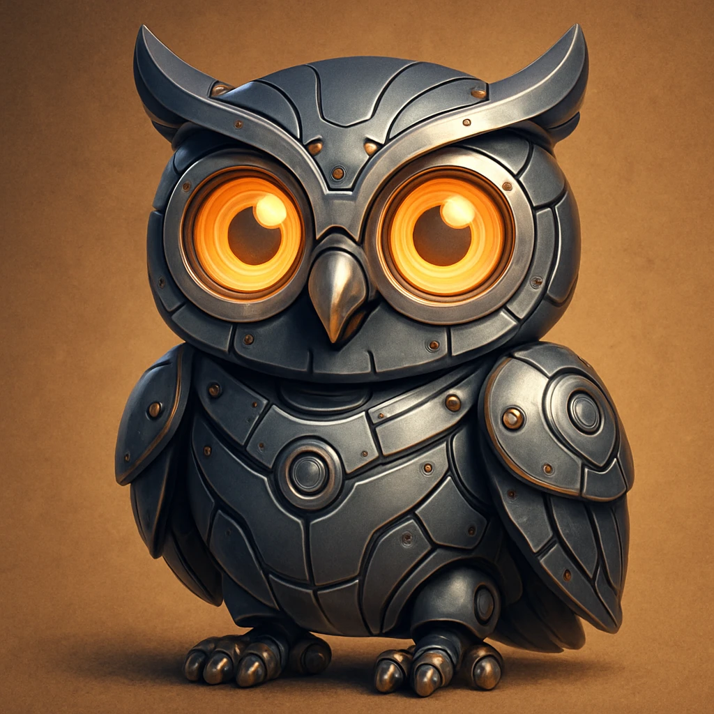 robotic owl, symbolizing intelligence, cute style emoji