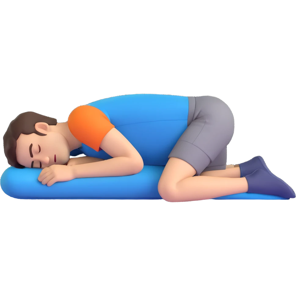 man lying face down, knees bent at right angles, relaxed sleeping position emoji