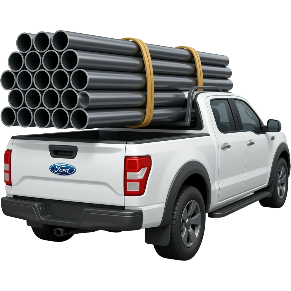 Modern Fordh Pick up truck with branco logo with racking with a bundle of black pipe strapped on emoji