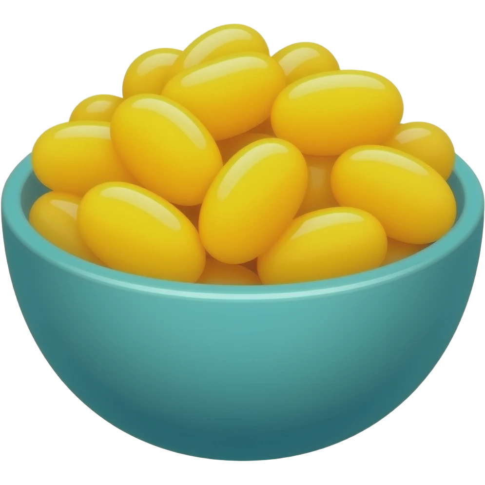 super realistic teal bowl of yellow jelly beans emoji