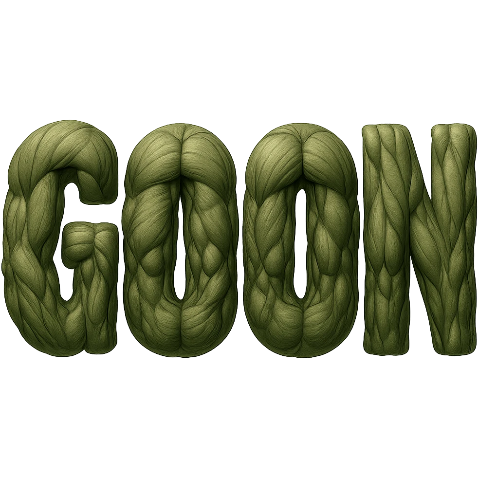 Make the word 'GOON' look more realistic, with each letter formed from detailed, anatomically accurate muscles. Add realistic muscle texture, shading, and definition, while keeping the overall shape clear and readable. No background. emoji