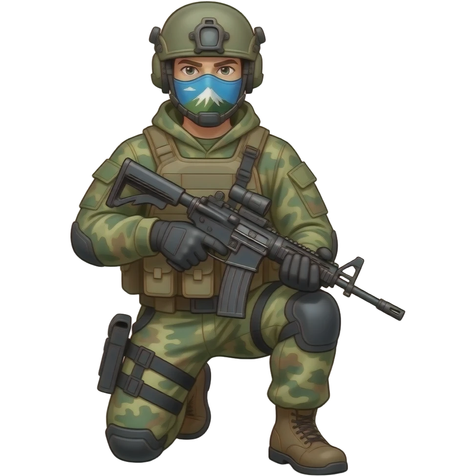 persona in ginocchio com dietro una persona armata con il passamontagna emoji