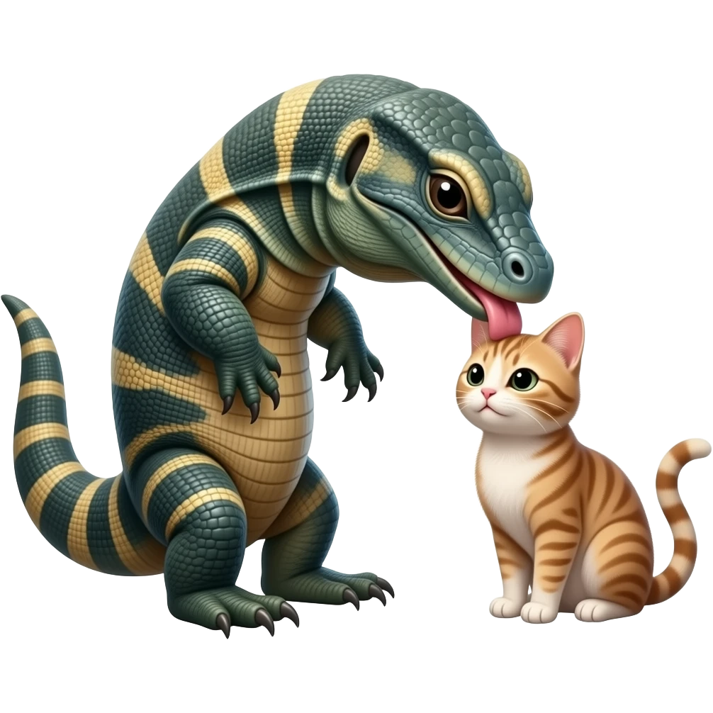 komodo dragon licking Pussy cat between its back legs emoji