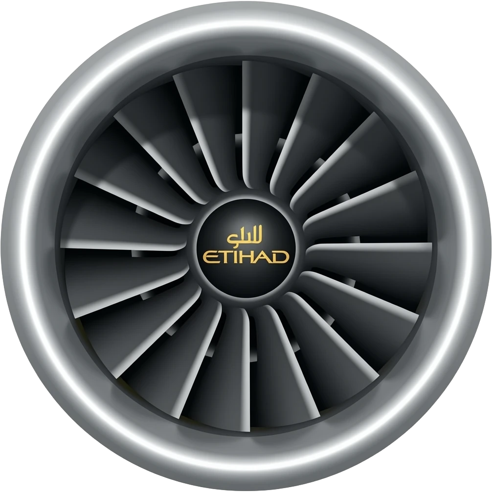make a airplane turbine engine with in the middle of it a etihad logo emoji