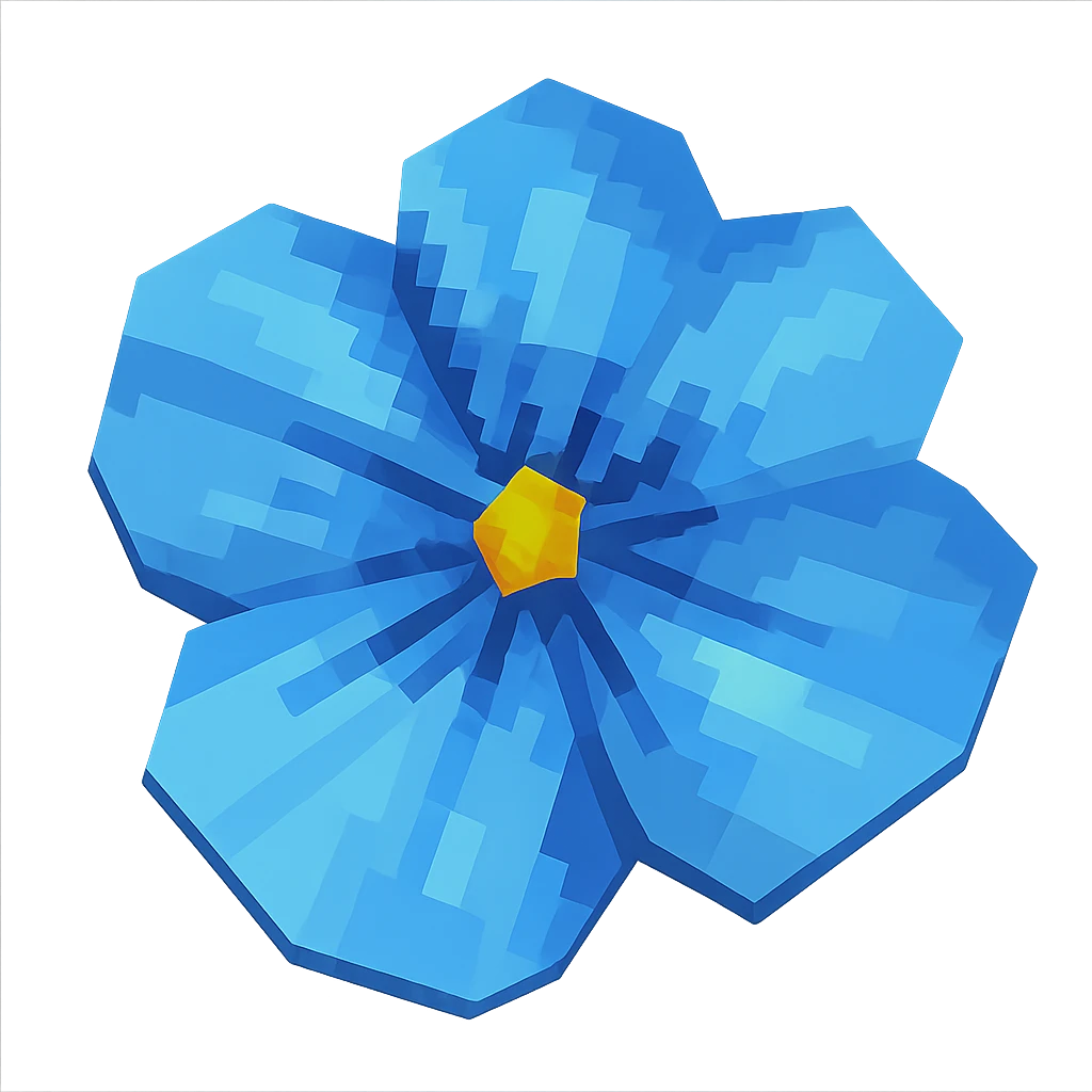 Redraw this blue flower in 3D iOS style with volumetric petals, smooth gradients, modern look, and transparent background. emoji