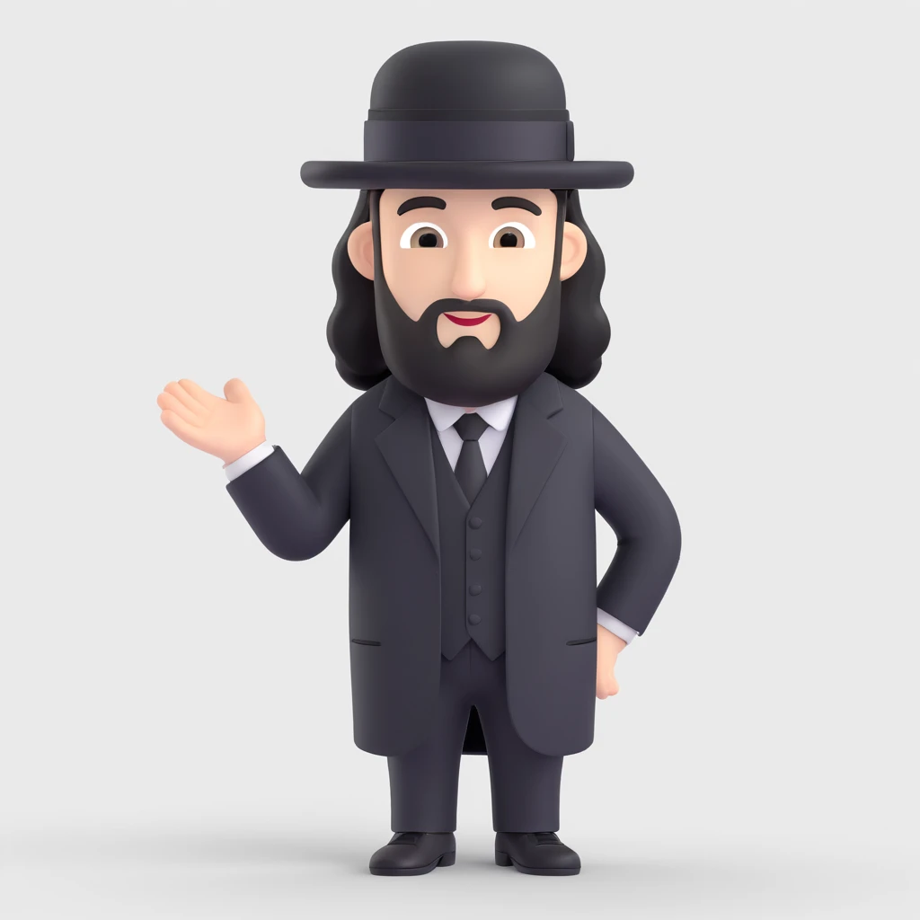 orthodox jewish man, side curls, black suit, hat emoji