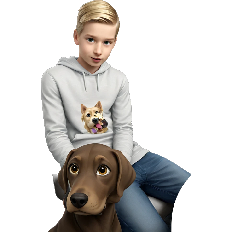 blonde boy with dog indoors emoji