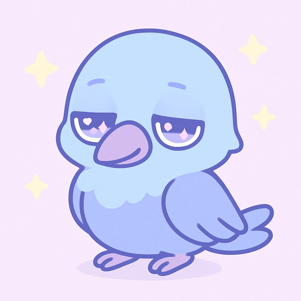 chibi-style raven, eyes half-closed, tiny wings tucked in, sleepy and sweet emoji