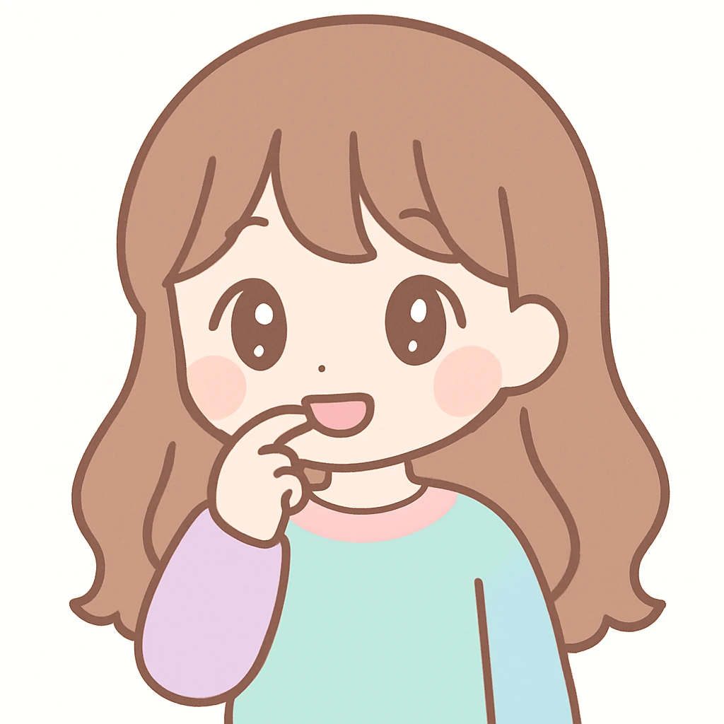 soft anime style girl with long brown hair biting her nail emoji