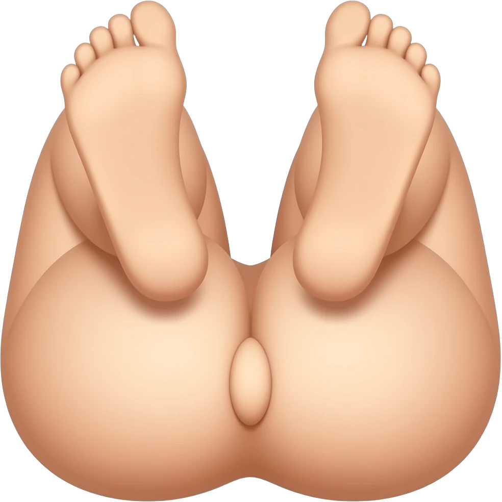 laying on back, legs bent, feet up showing butthole circle shaped emoji