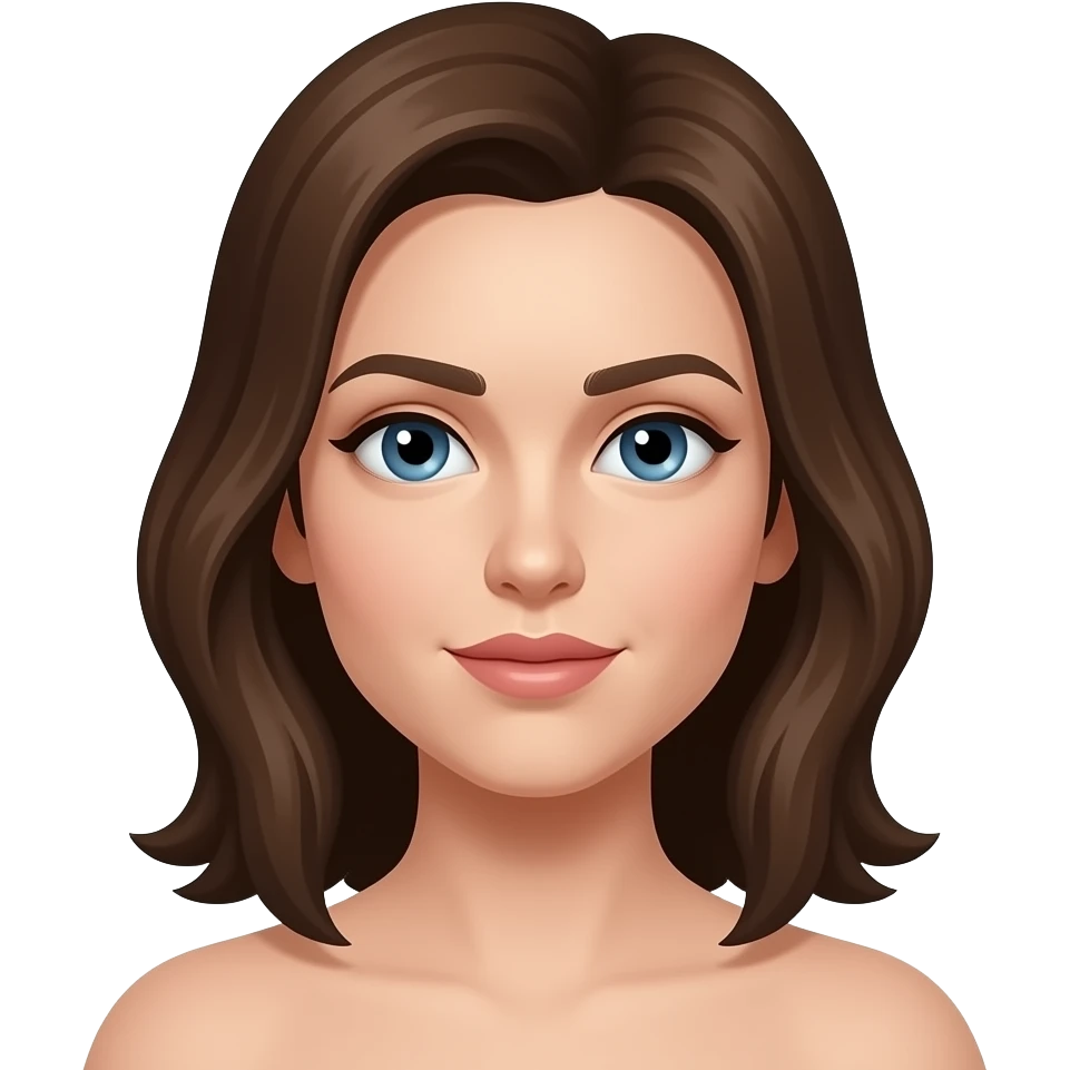 The normal woman emoji with brown hair blue eyes and pale skin emoji