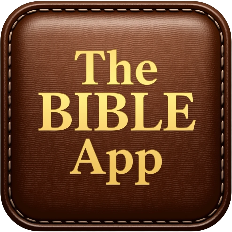 The Bible app..make the text say The BIBLE App, front perspective...darker brown and more realistic brown leather cover. make it more symmetrical...make it fit a square emoji