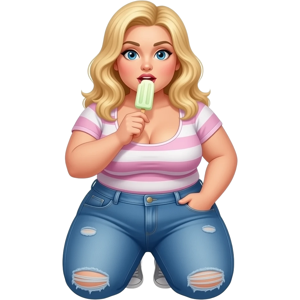 Buxom blonde kneeling while licking popsicle emoji