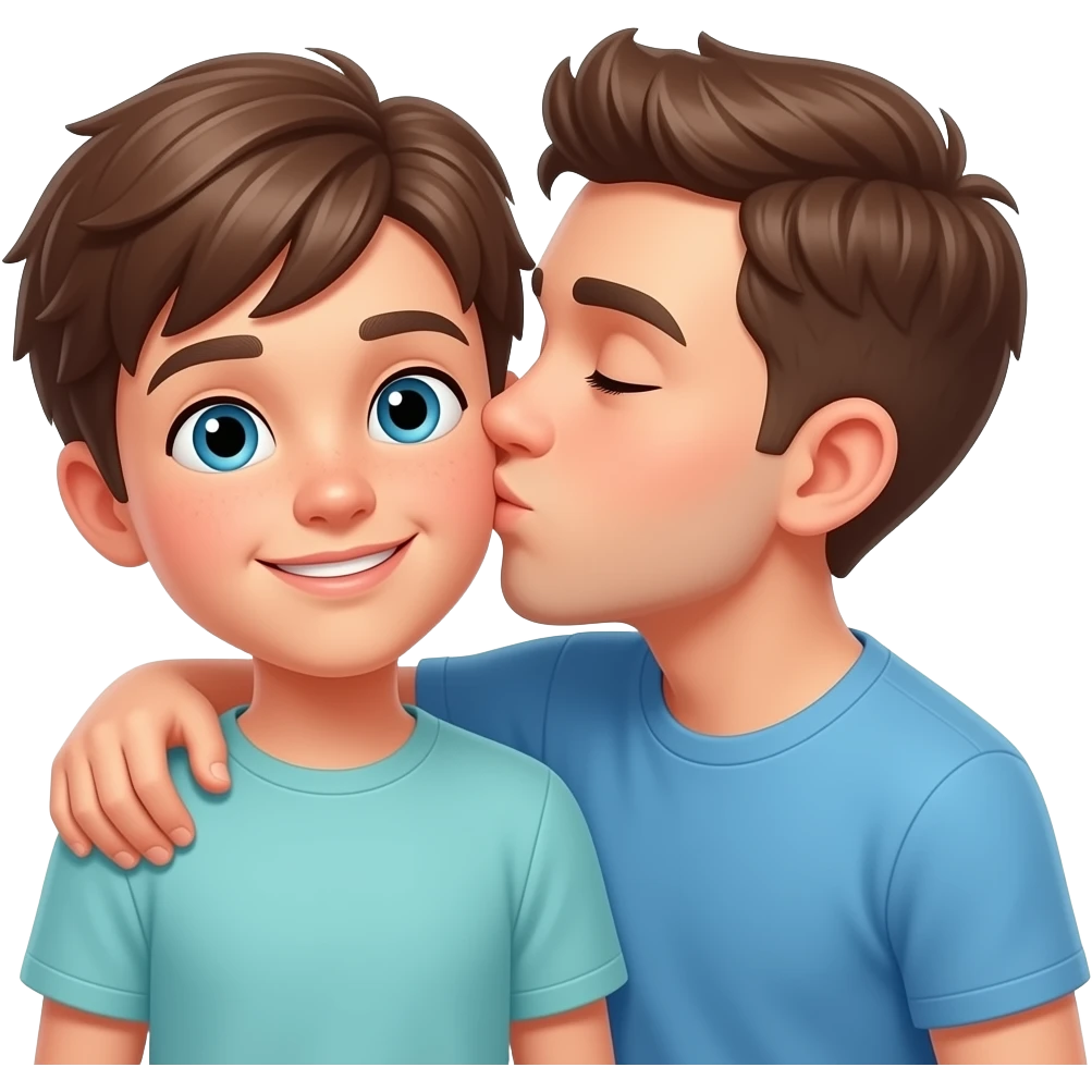 Erstelle ein Emoji von zwei Brüder, der eine um die 17 und der andere um die 22, der älter Bruder legt sein Arm über sein jüngeren Bruder und küsst ihn auf die Wange emoji