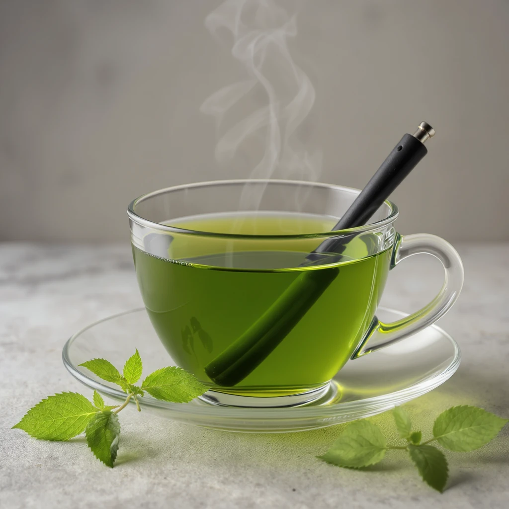 realistic style transparent mate tea cup with green tea and bombilla, neutral background emoji