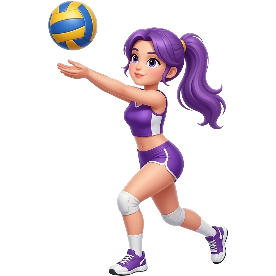 sexy girl with long purple hair and purple is doing sport emoji