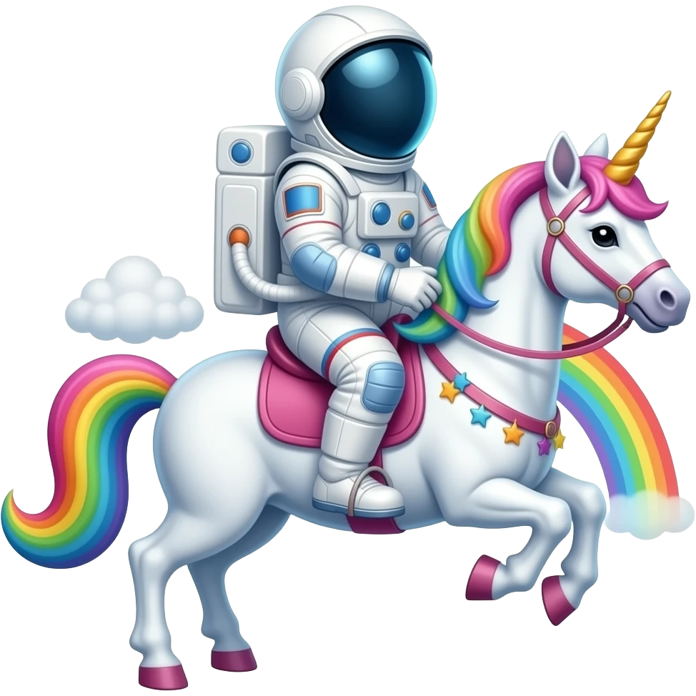 astronaut riding a magical rainbow unicorn emoji