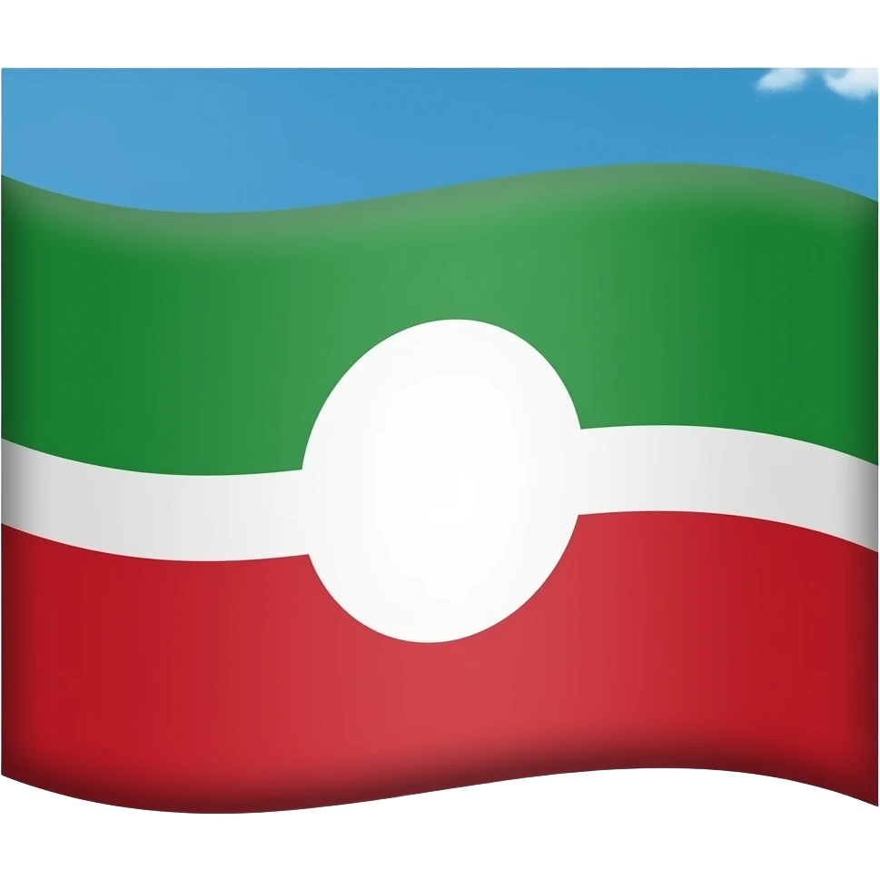 голубое небо без облок 1 белый круг в середине 1 красная полоса в низу 1 зелёная полоса выше красной полосы 1 белая полоса ниже зелёной полосы  в виде флага emoji