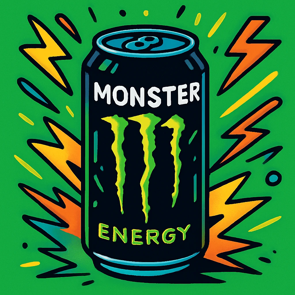 monster energy drink can, bold colors and dynamic lines vibrant toon style emoji