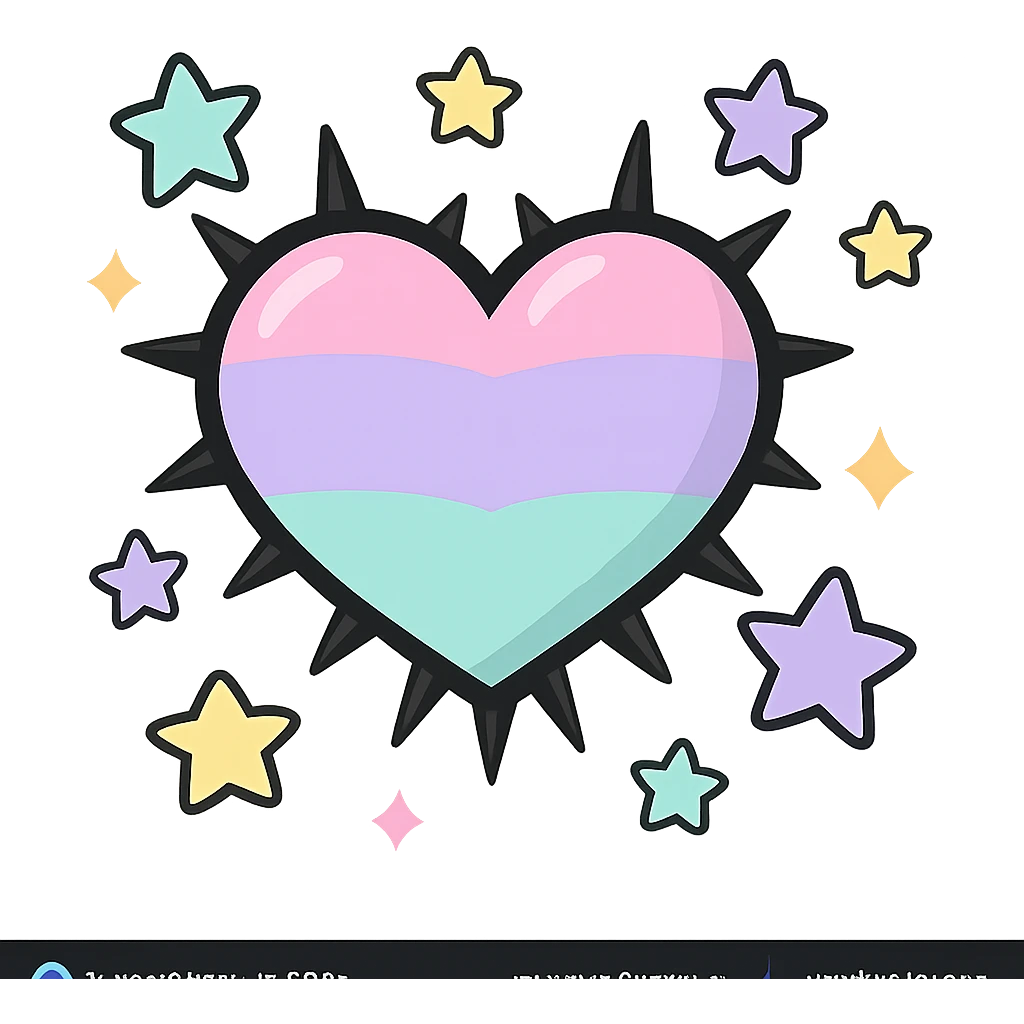 Remove the background, keep the pastel goth heart with pastel stars and black spikes, transparent background. emoji