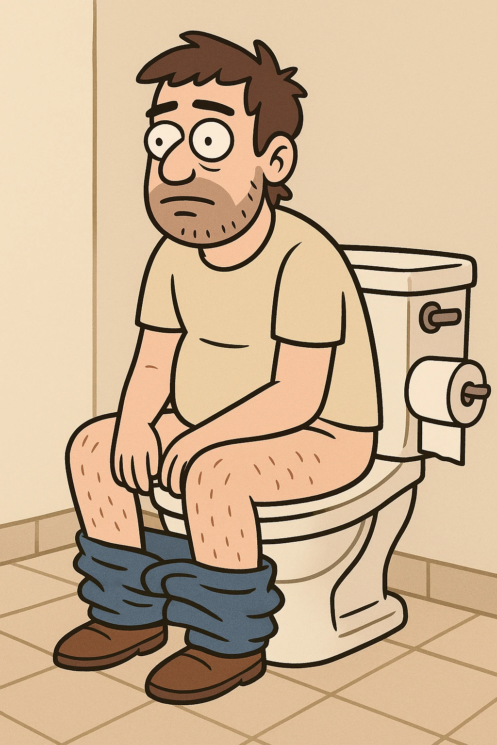 man sitting on a toilet, pooping, neutral expression, cartoon style emoji