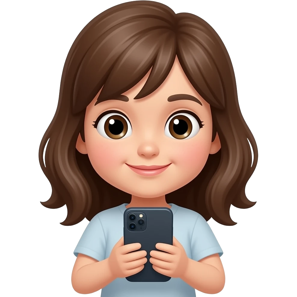 girl brown hai scrolling smartphone emoji