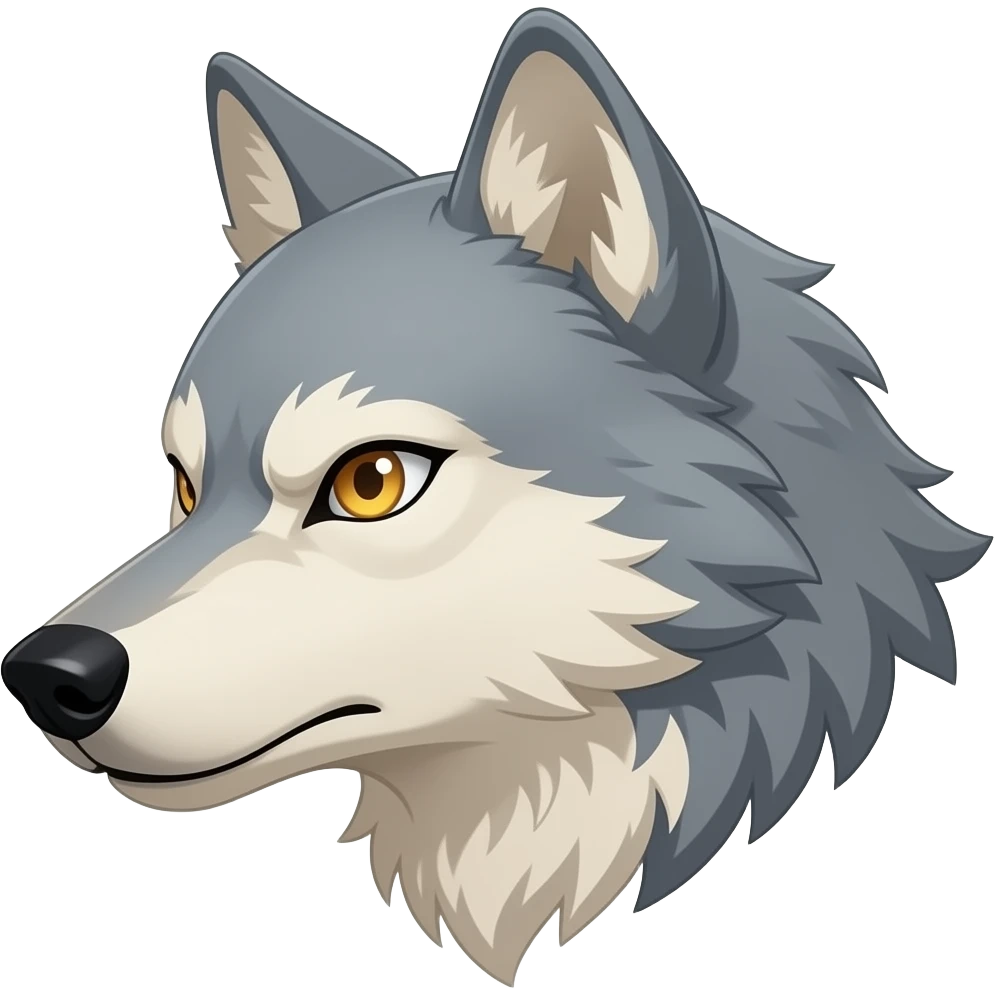 angry face alpha light gray blonde wolf head little bit anime eyes realistic Turn sideways light gray eyes dead stare emoji