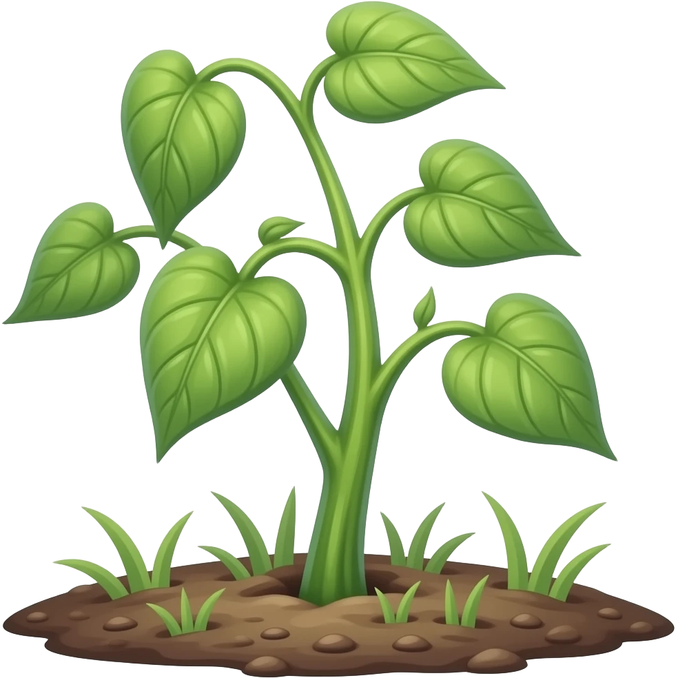 Wilted green plant from the ground with leafs hanging emoji