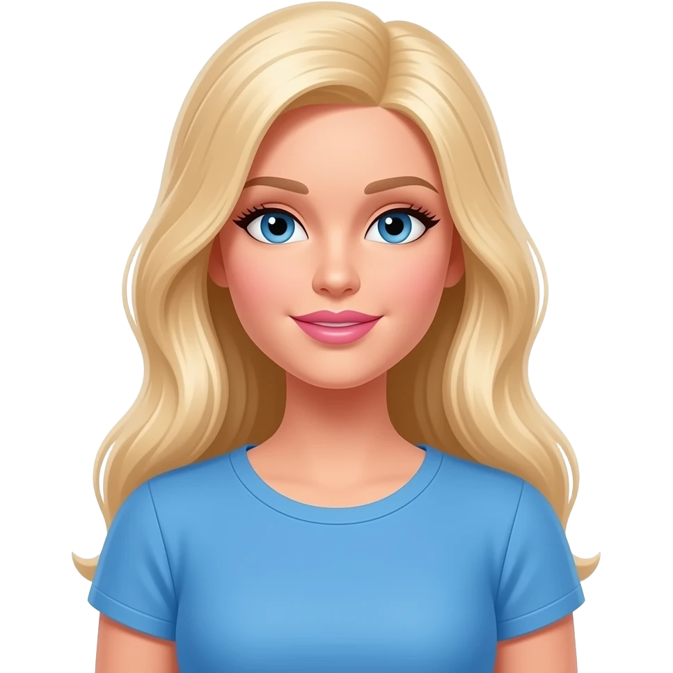 sexy blond like barbie, blue t-shirt. emoji