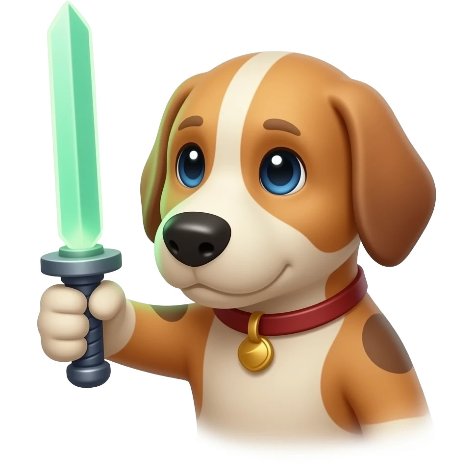 haz un emote de una pata de perro cogiendo una espada láser emoji